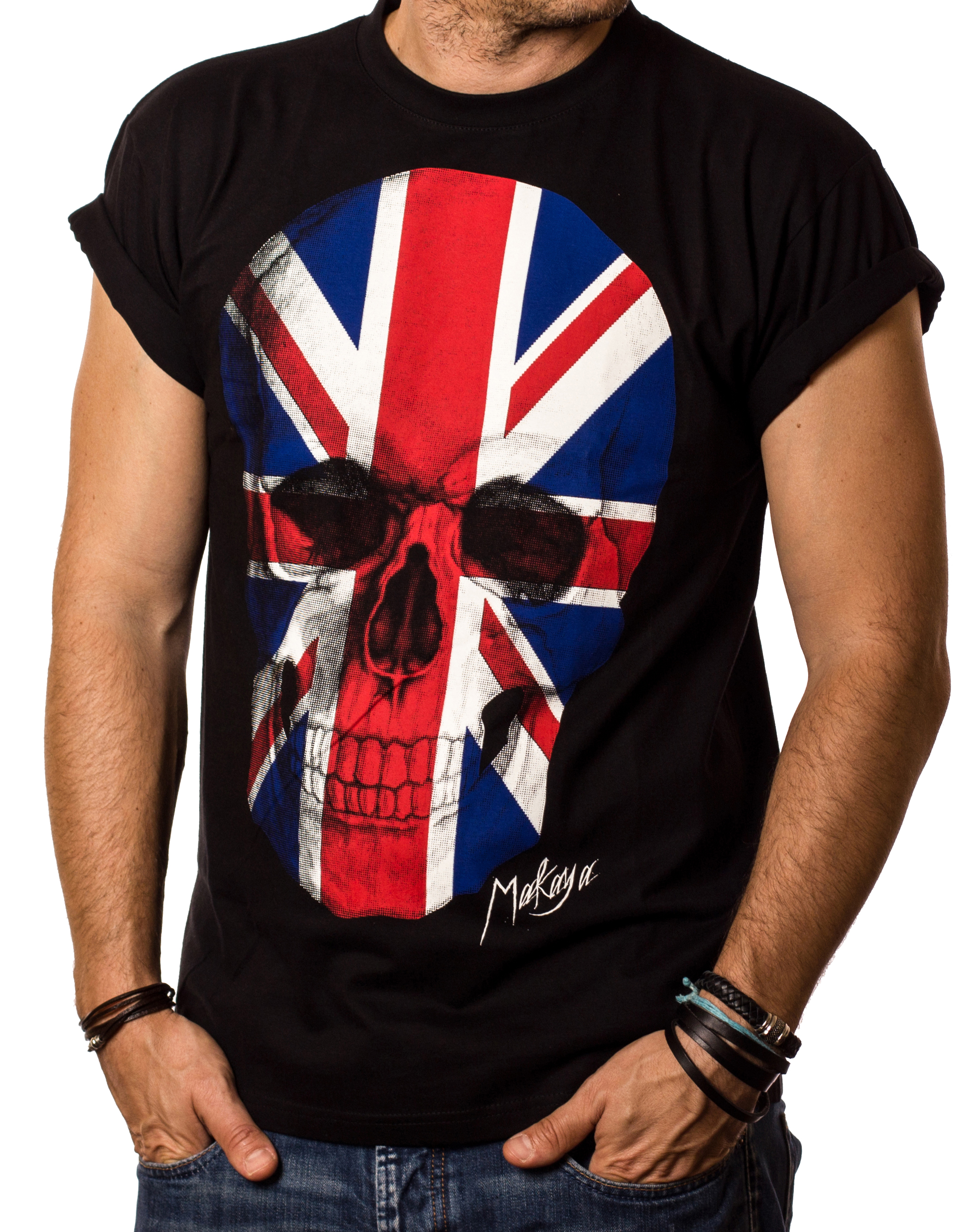 Skull T-shirt with Union Jack flag for men.