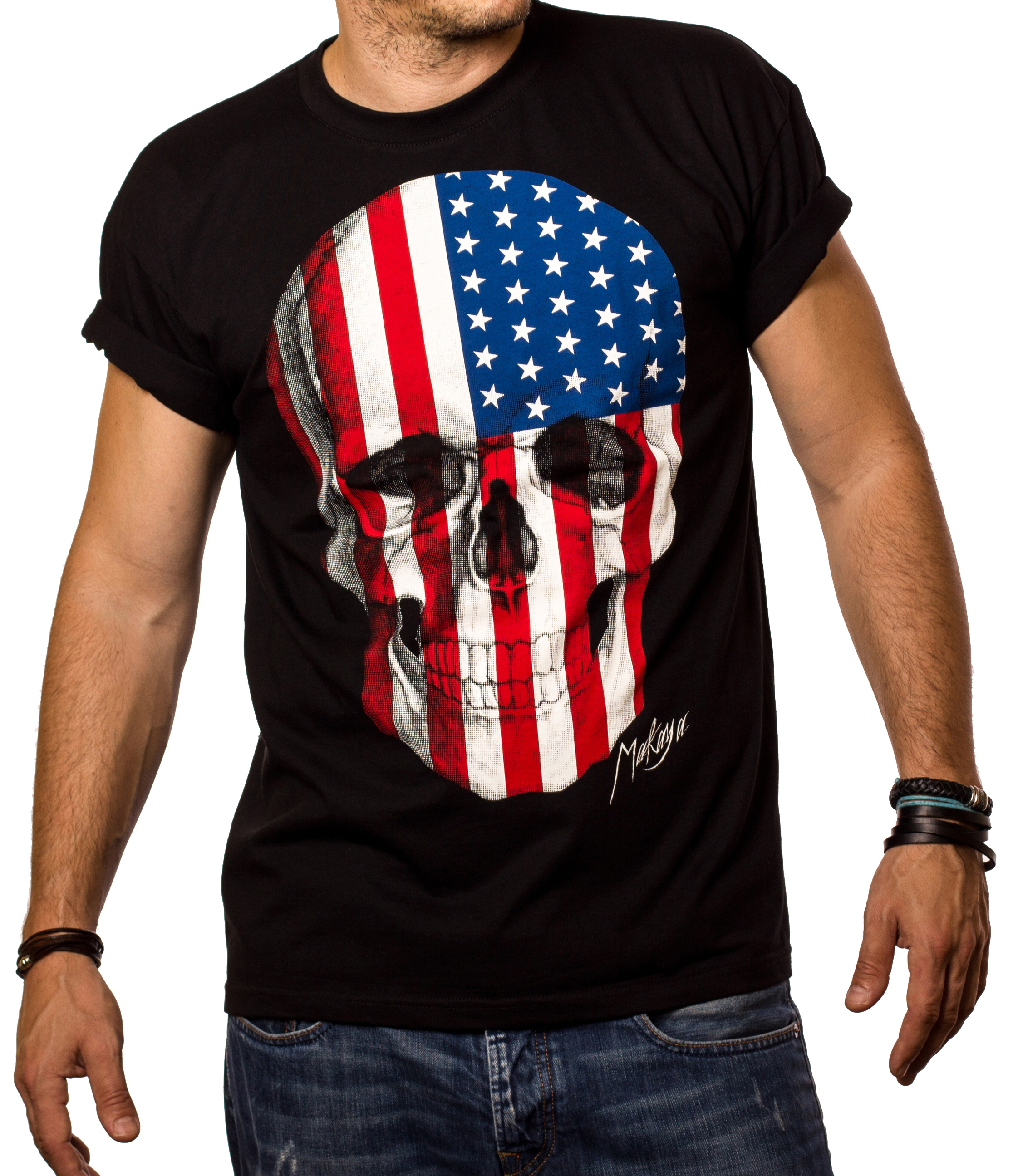 Men's T-shirt - USA flag with skull