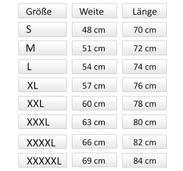 Tabelle T-Shirt Weiten und Längen