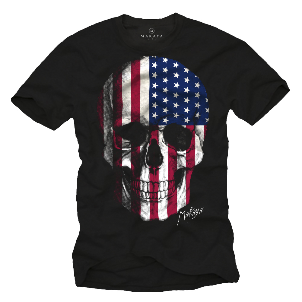 Herren T-Shirt - USA Flagge mit Totenkopf
