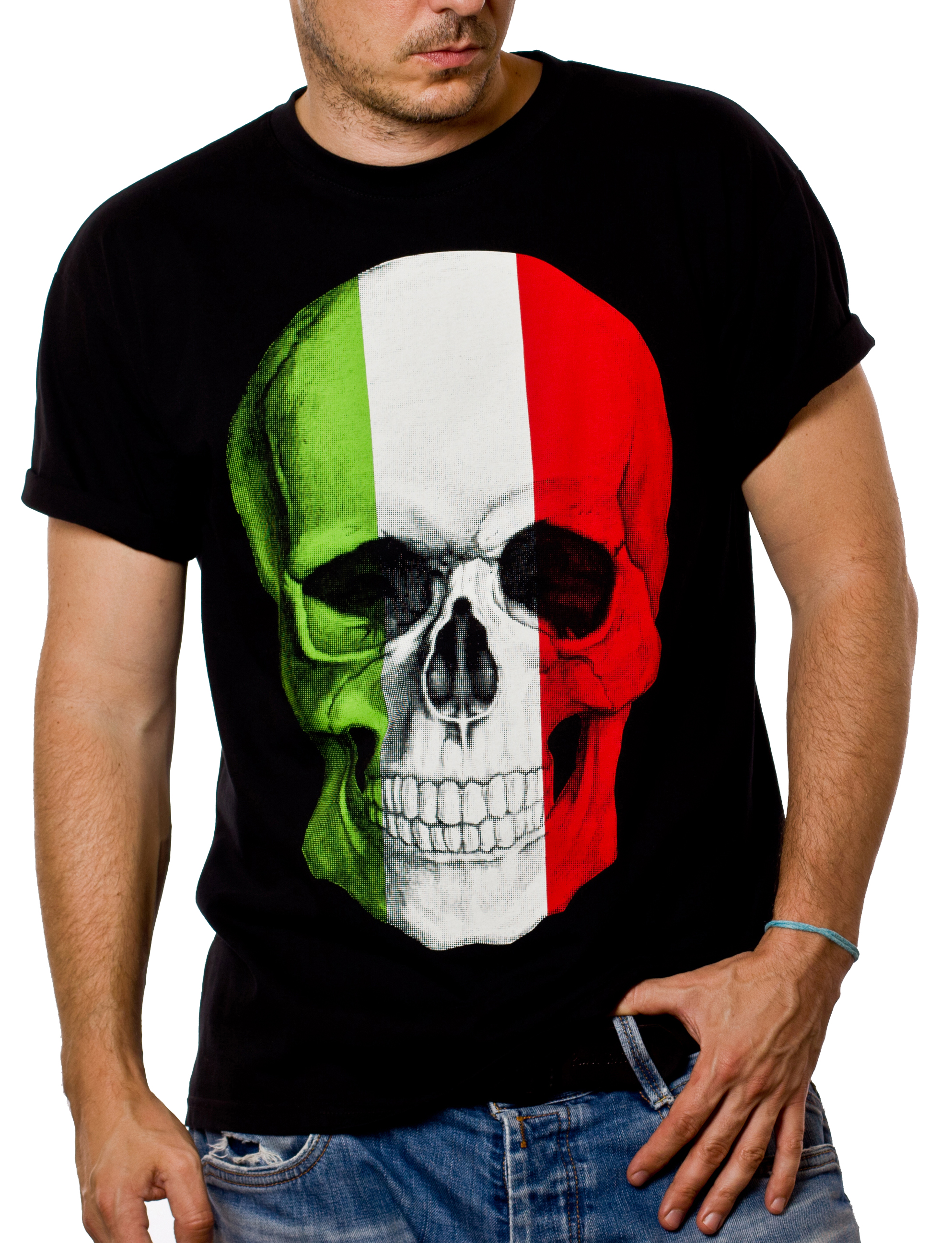 Men's T-shirt with Italian flag - skull