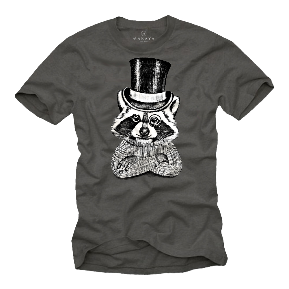 Herren T-Shirt Waschbär mit Hut