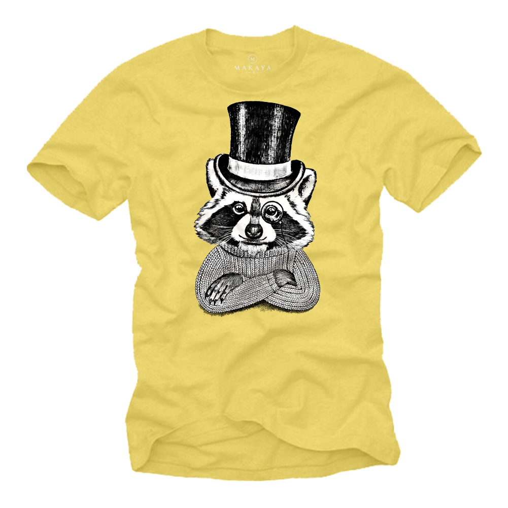 Herren T-Shirt Waschbär mit Hut