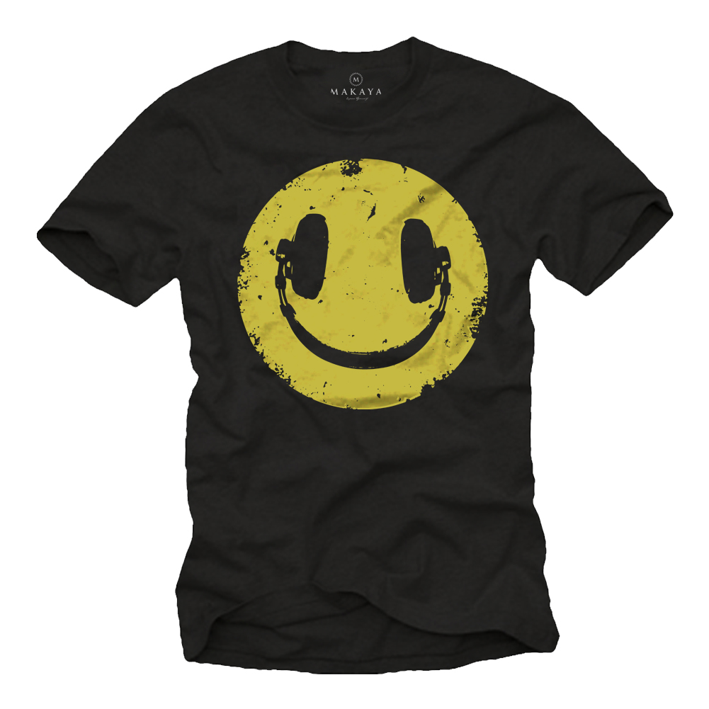 Hip Hop T-Shirt Men Headphones Smile